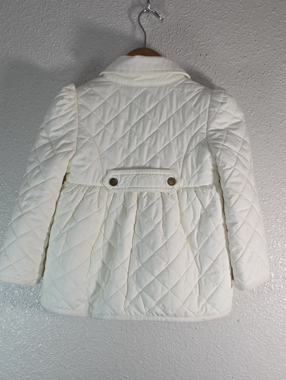 Ralph Lauren Girls' Cream Quilted Puff Jacket with Corduroy Collar